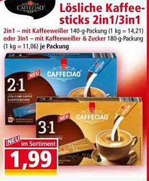 Lösliche Kaffeesticks 2in1/3in1