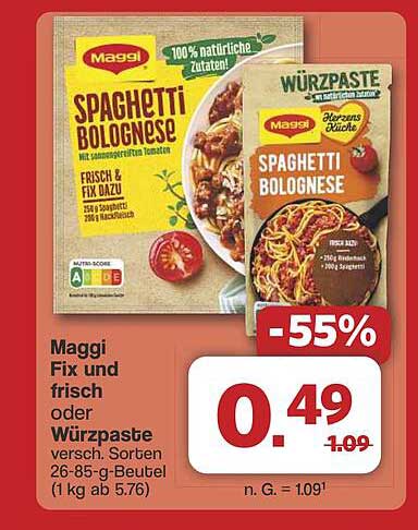 Maggi Spaghetti Bolognese Fix und frisch oder Würzpaste - 55% Rabatt