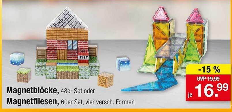 Magnetblöcke, 48er Set oder Magnetfliesen, 60er Set, vier versch. Formen