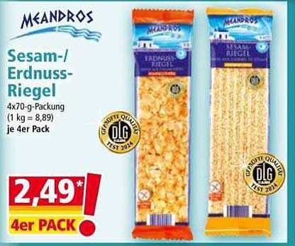 Meandros Sesam-/Erdnuss-Riegel 4er-Pack