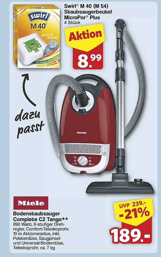 Miele Bodenstaubsauger Complete C2 Tango** jetzt für 189,00 € statt 239,00 €