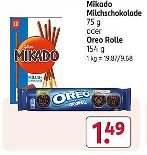 Mikado Milchschokolade 75 g oder Oreo Rolle 154 g