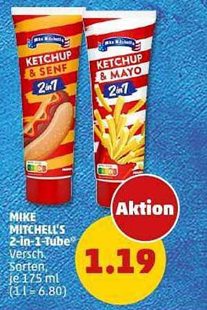 MIKE MITCHELL'S 2-in-1-Tube Ketchup & Senf oder Ketchup & Mayo, je 175 ml