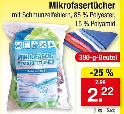 Mikrofaser-Tücher mit Schmunzel-Fehlern, 85 % Polyester, 15 % Polyamid
