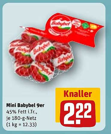 Mini Babybel 9er, 45% Fett i.Tr., je 180-g-Netz