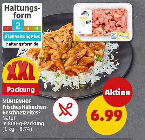 MÜHLENHOF Frisches Hähnchen-Geschnetzeltes, 800-g-Packung