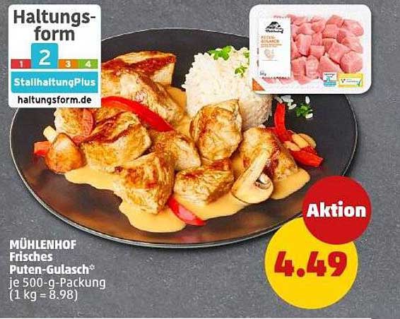 Mühlenhof Frisches Puten-Gulasch* je 500-g-Packung (1 kg = 8,98)