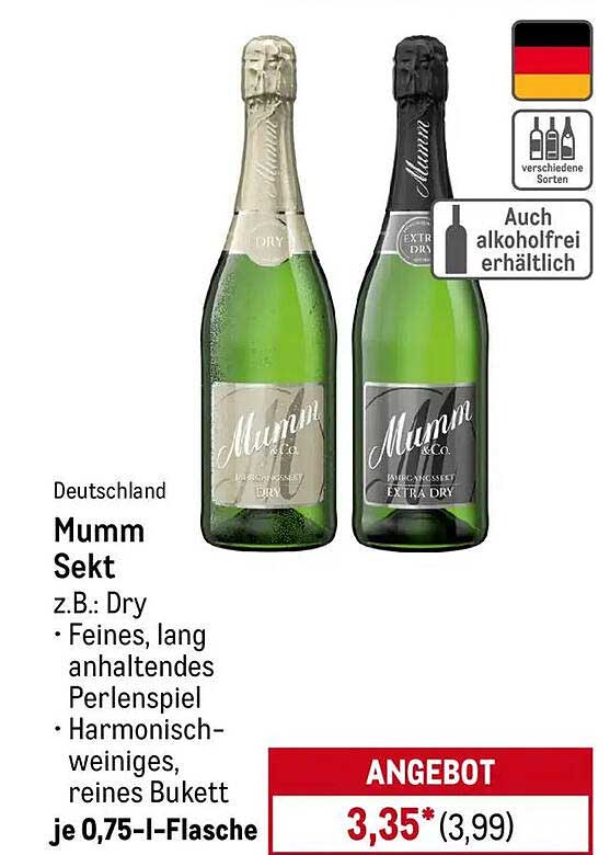 Mumm Sekt 0,75 l – Ein prickelnder Genuss zum kleinen Preis