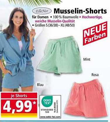 Musselin-Shorts für Damen in neuen Farben
