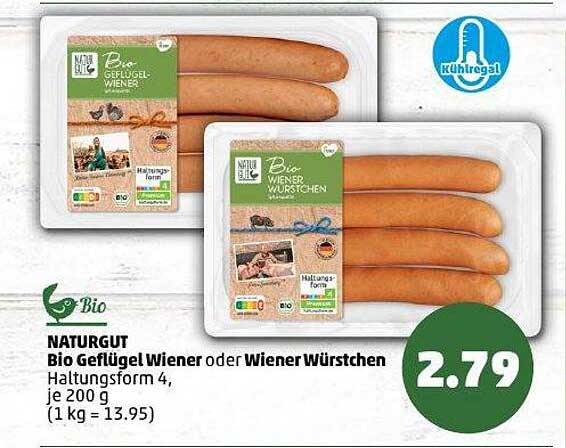 NATURGUT Bio Geflügel Wiener oder Wiener Würstchen, je 200 g