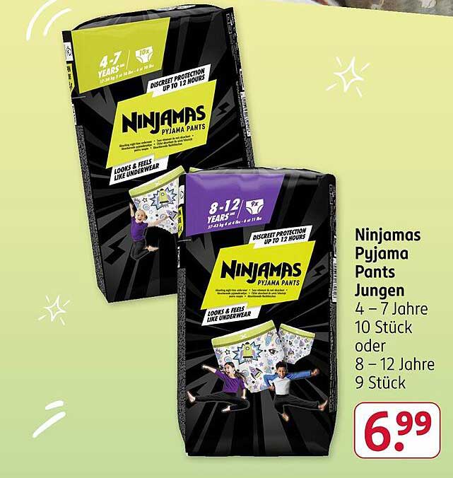 Ninjamas Pyjama Pants Jungen 4-7 Jahre (10 Stück) oder 8-12 Jahre (9 Stück)