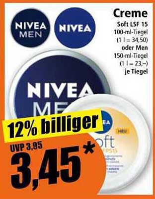 NIVEA MEN Creme Soft LSF 15 100-ml-Tiegel oder Men 150-ml-Tiegel