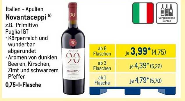 Novantaceppi Primitivo Puglia IGT - 0,75-l-Flasche
