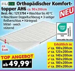 Orthopädischer Komforttopper AH6 90x200cm