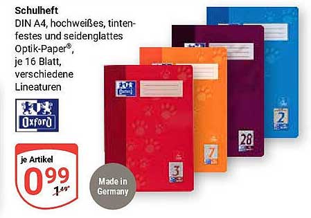 Oxford Schulheft DIN A4 - Hochweißes, Tintenfestes Optik-Paper®