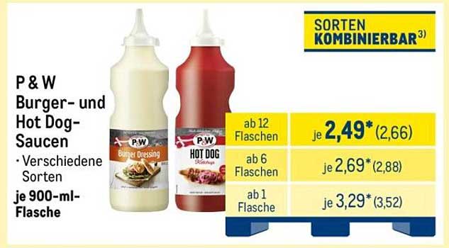 P & W Burger- und Hot Dog-Saucen je 900-ml-Flasche