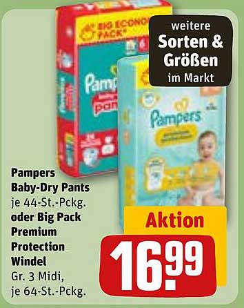 Pampers Baby-Dry Pants je 44-St.-Pckg. oder Big Pack Premium Protection Windel Gr. 3 Midi, je 64-St.-Pckg.
