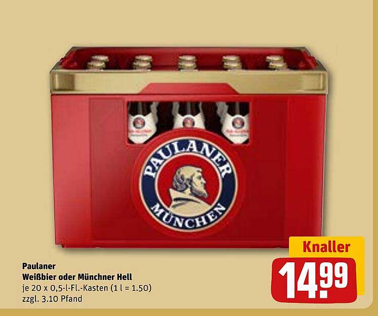Paulaner Weißbier oder Münchner Hell (20 x 0,5 l-Fl. Kasten)