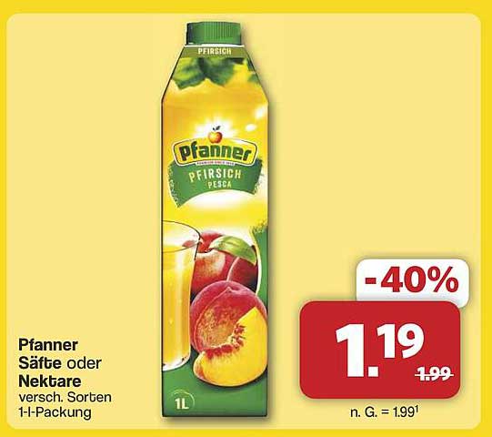 Pfanner Säfte oder Nektare, verschiedene Sorten, 1-l-Packung
