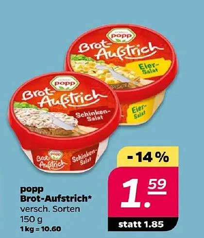 popp Brot-Aufstrich verschiedene Sorten 150 g