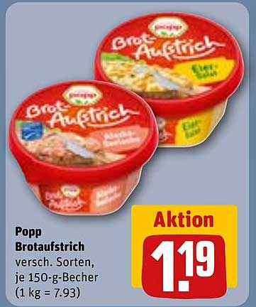 Popp Brotaufstrich verschiedene Sorten, je 150-g-Becher