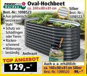 Power Garden Oval-Hochbeet (ca. 240x80x81 cm) - Silbern