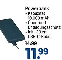Powerbank 10.000 mAh mit USB-C-Kabel