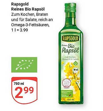 Rapsgold Reines Bio Rapsöl 750 ml