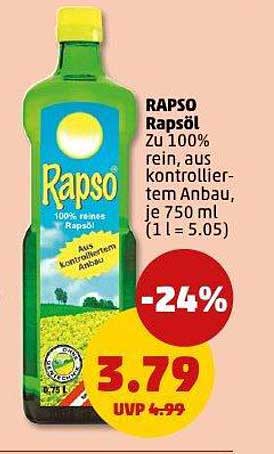 RAPSO Rapsöl 750 ml - 100% rein aus kontrolliertem Anbau