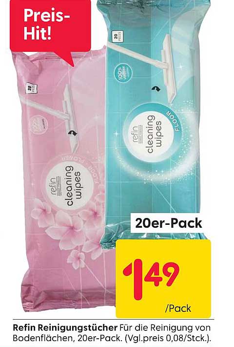 Refin Reinigungstücher für die Reinigung von Bodenflächen, 20er-Pack