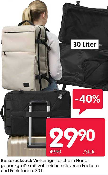 Reiserucksack - Vielseitige Tasche in Handgepäckgröße mit zahlreichen cleveren Fächern und Funktionen. 30 l.