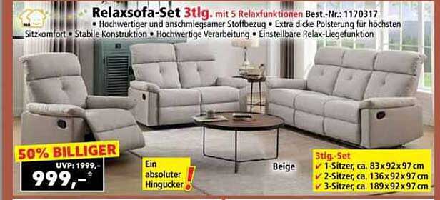 Relaxsofa-Set 3tlg. mit 5 Relaxfunktionen