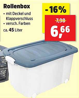 Rollenbox mit Deckel und Klappverschluss, ca. 45 Liter