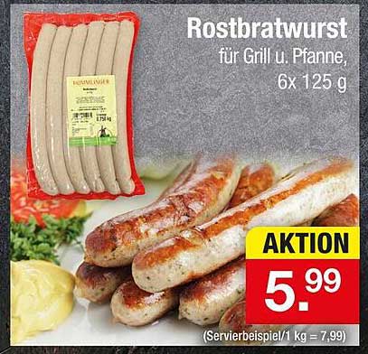 Rostbratwurst für Grill u. Pfanne, 6x 125 g