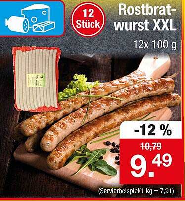 Rostbratwurst XXL - 12 Stück à 100 g