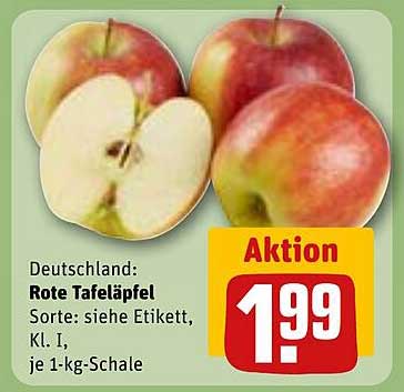 Rote Tafeläpfel - je 1-kg-Schale für nur 1,99