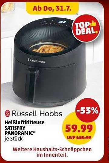 Russell Hobbs Heißluftfritteuse SATISFRY PANORAMIC je Stück