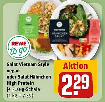 Salat Vietnam Style vegan oder Salat Hähnchen High Protein je 310-g-Schale