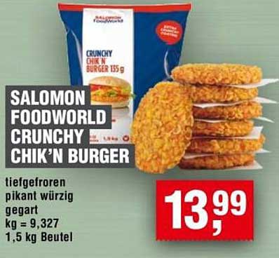SALOMON FOODWORLD CRUNCHY CHIK'N BURGER 1,5 kg