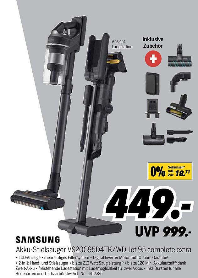 Samsung Akku-Stielsauger VS20C95D4TK/WD Jet 95 complete extra