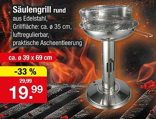 Säulen-Grill rund aus Edelstahl
