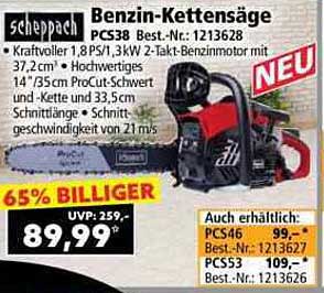 Scheppach Benzin-Kettensäge PCS38 - 65% billiger