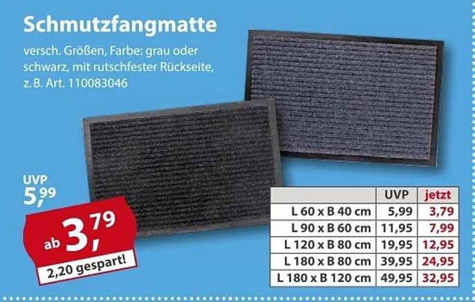 Schmutzfangmatte in verschiedenen Größen und Farben