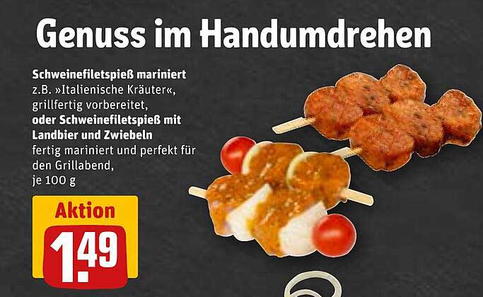 Schweinefiletspiess mariniert - z.B. 'Italienische Kräuter', grillfertig