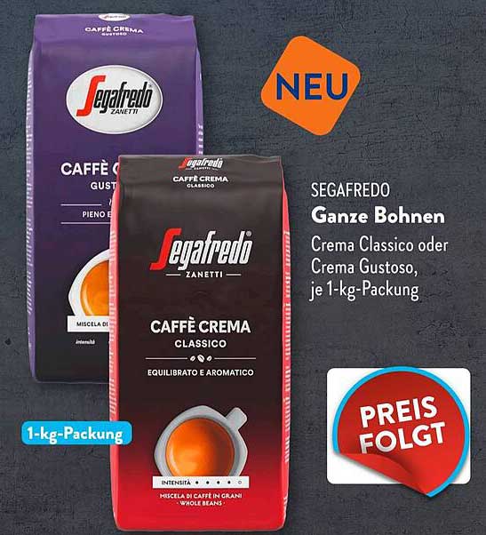 SEGAFREDO Ganze Bohnen Crema Classico oder Crema Gustoso, je 1-kg-Packung