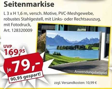 Seitenmarkise L 3 x H 1,6 m - vielseitige Gestaltung für Ihre Terrasse