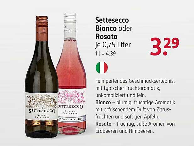 Settessecco Bianco oder Rosato je 0,75 Liter
