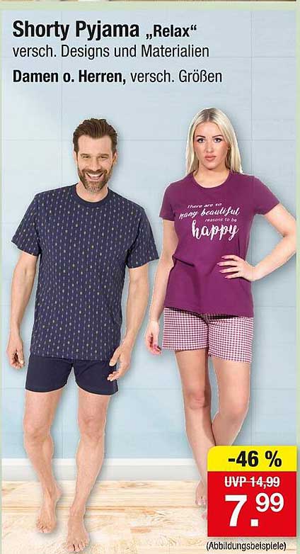 Shorty Pyjama „Relax“ - verschiedene Designs und Materialien für Damen und Herren