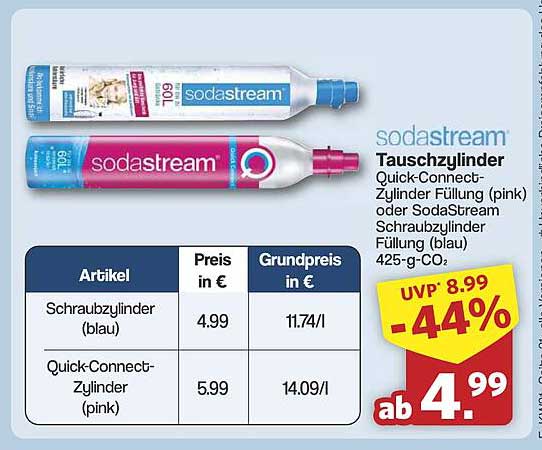 SodaStream Tauschzylinder Quick-Connect-Zylinder Füllung (pink) oder Schraubzylinder Füllung (blau)