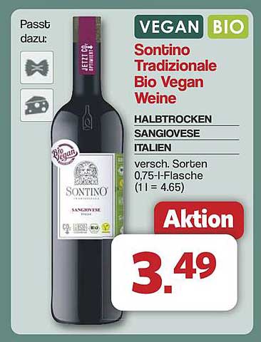 Sontino Tradizionale Bio Vegan Weine Halb trocken Sangiovese 0,75 l